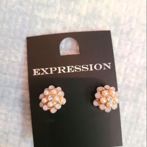 Floral Cluster Earrings with Rhinestone Centered Diamond